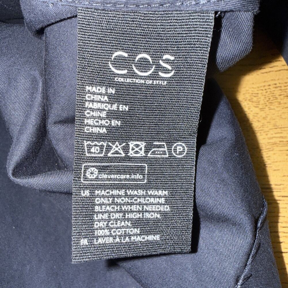 COS Women’s Navy Gathered Pleated Waist Cotton LS Blouse Sz 2 Minimalist EUC - Picture 8 of 10